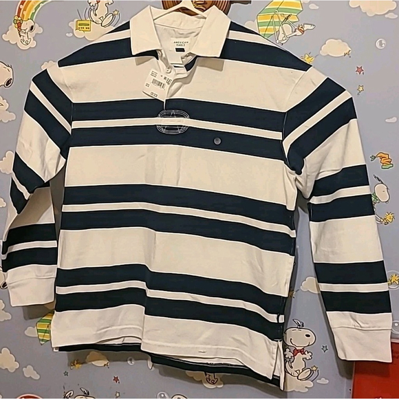 American Eagle Outfitters Other - American Eagle Super Soft Long Sleeve Rugby Polo Size Medium Blue White Striped